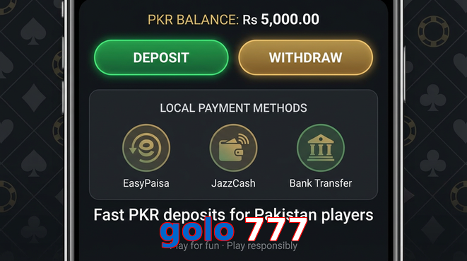 Deposit and withdrawal screen with PKR methods